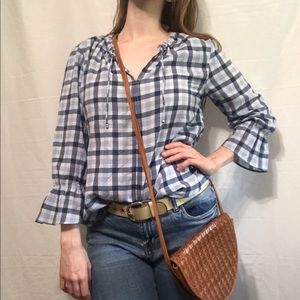 GAP Factory NWT blue plaid summer peasant blouse